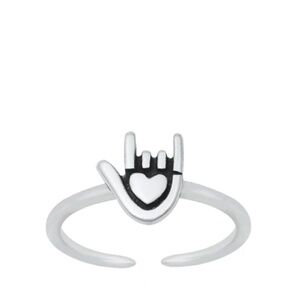 Sterling Silver Toe Ring – I Love You Sign | Oxidized Finish
